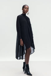 Bolormaa Siyah Bağcıklı Asimetrik Gömlek